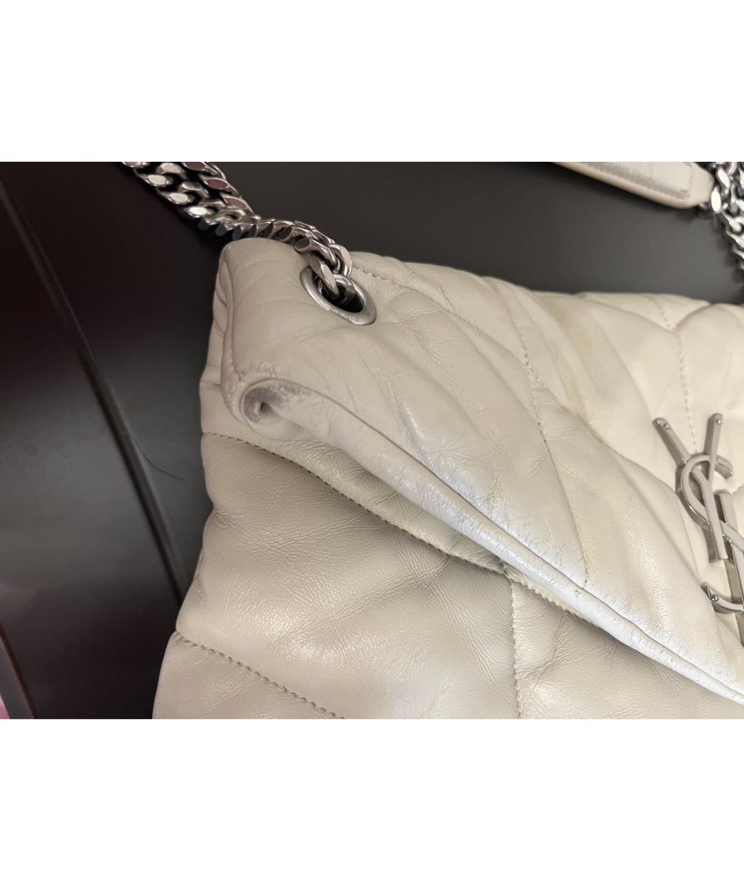 SAINT LAURENT Бежевая кожаная сумка через плечо, фото 4