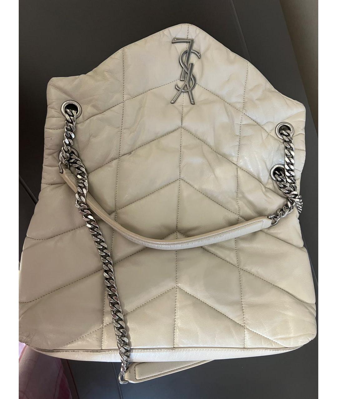 SAINT LAURENT Бежевая кожаная сумка через плечо, фото 3