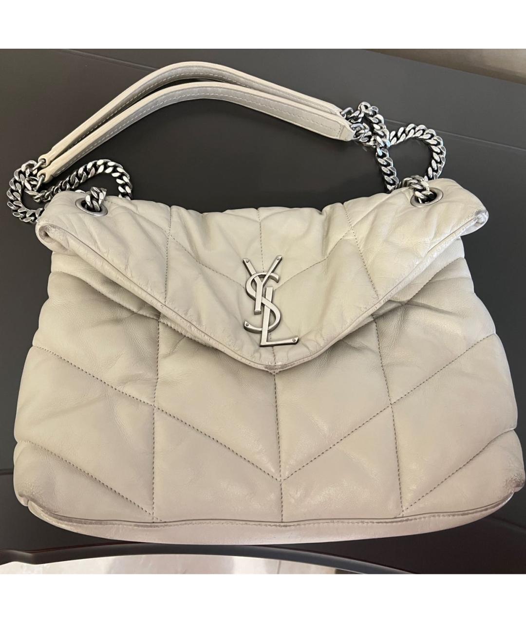 SAINT LAURENT Бежевая кожаная сумка через плечо, фото 9