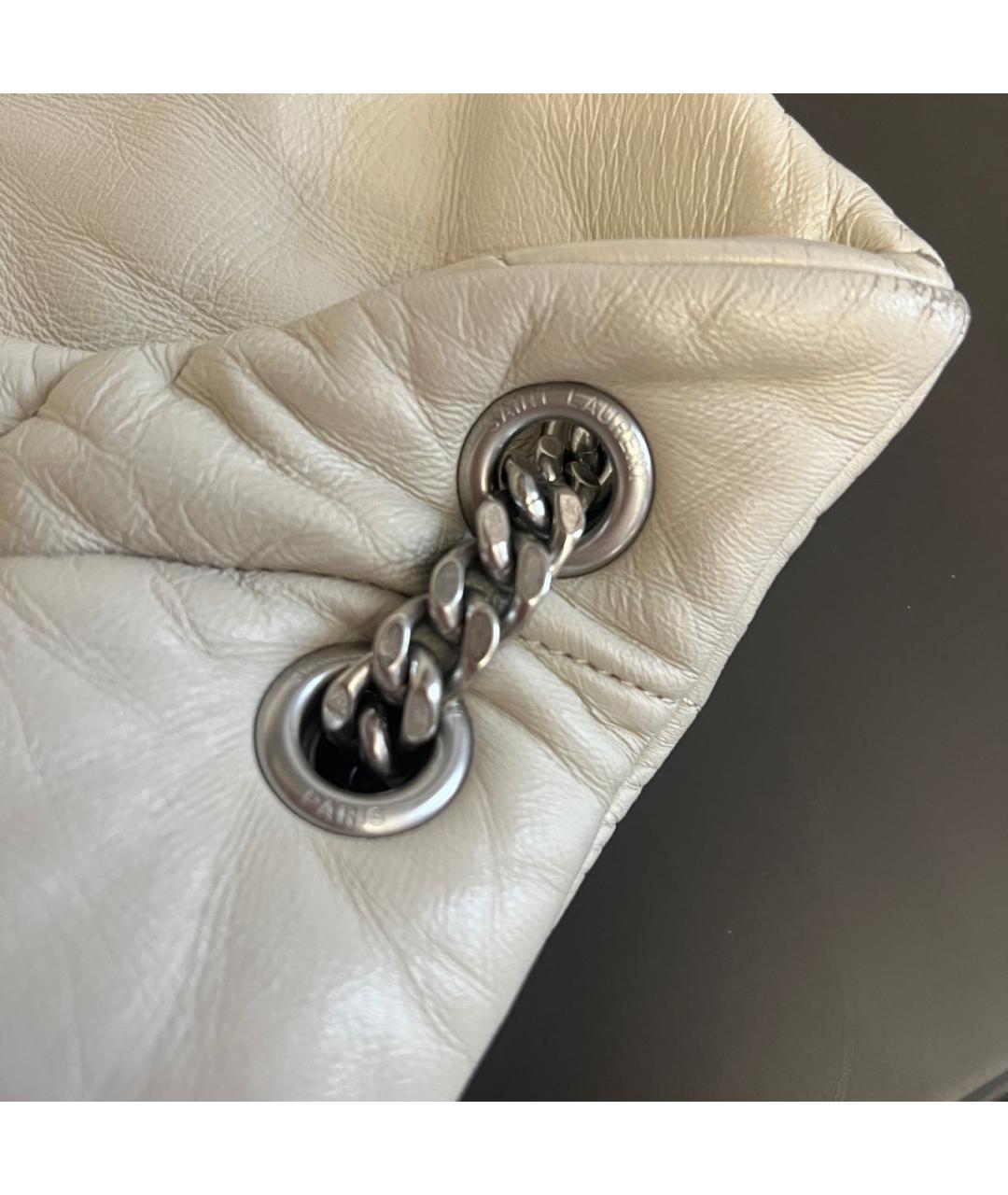 SAINT LAURENT Бежевая кожаная сумка через плечо, фото 6