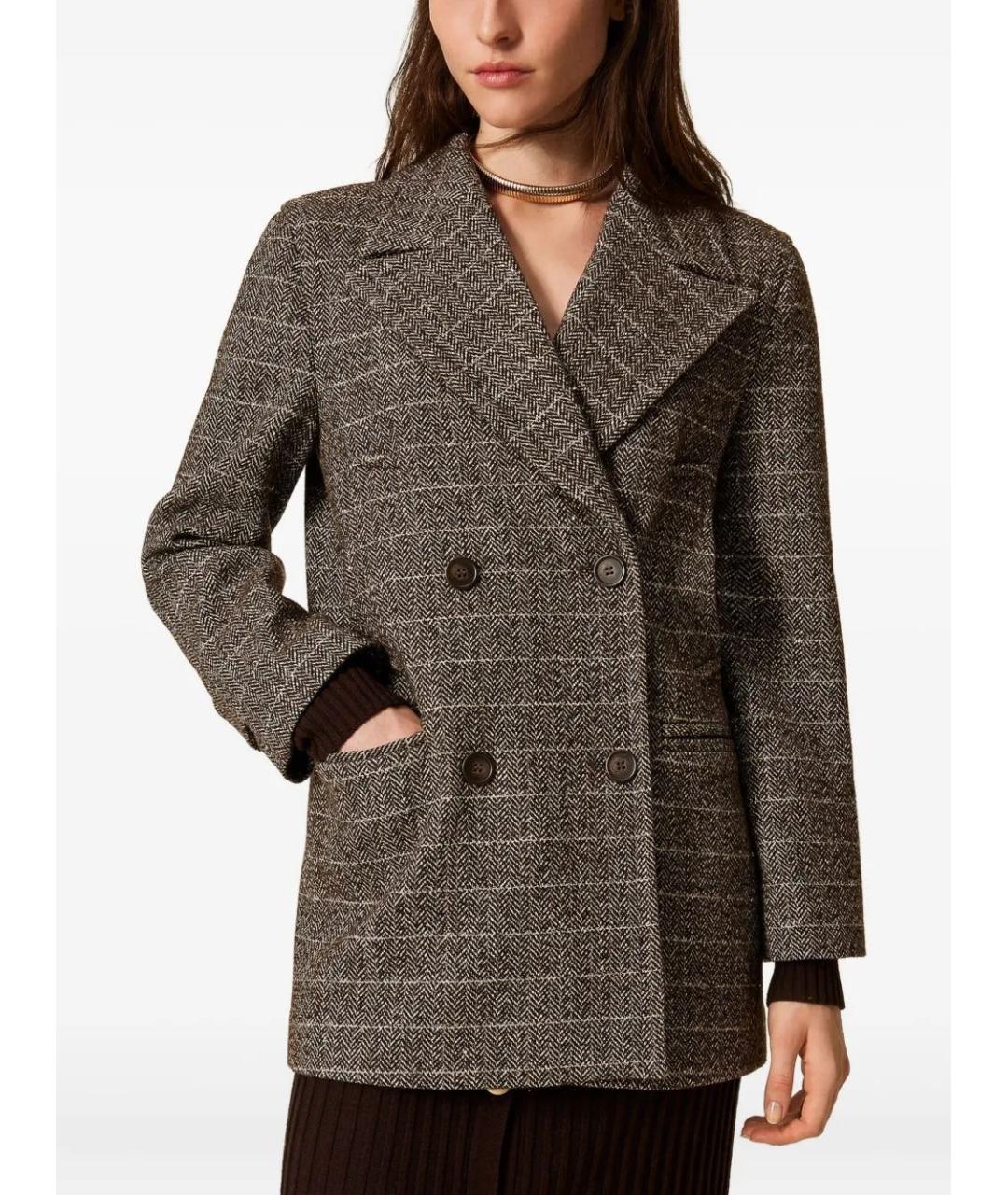 TWIN-SET Коричневое полиэстеровое пальто, фото 2