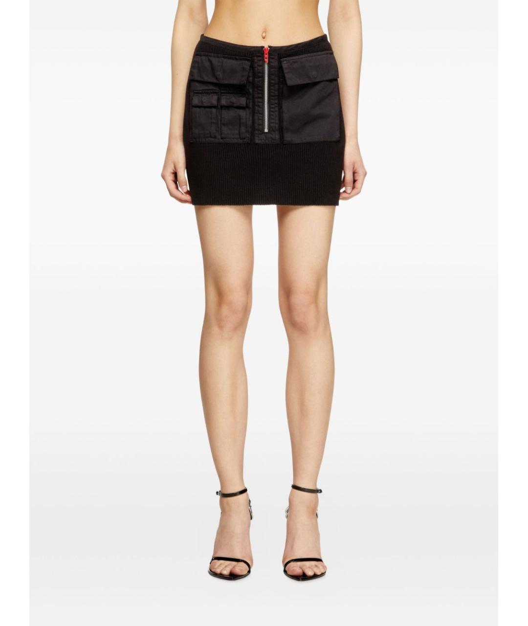 DIESEL Черная хлопковая юбка мини, фото 3