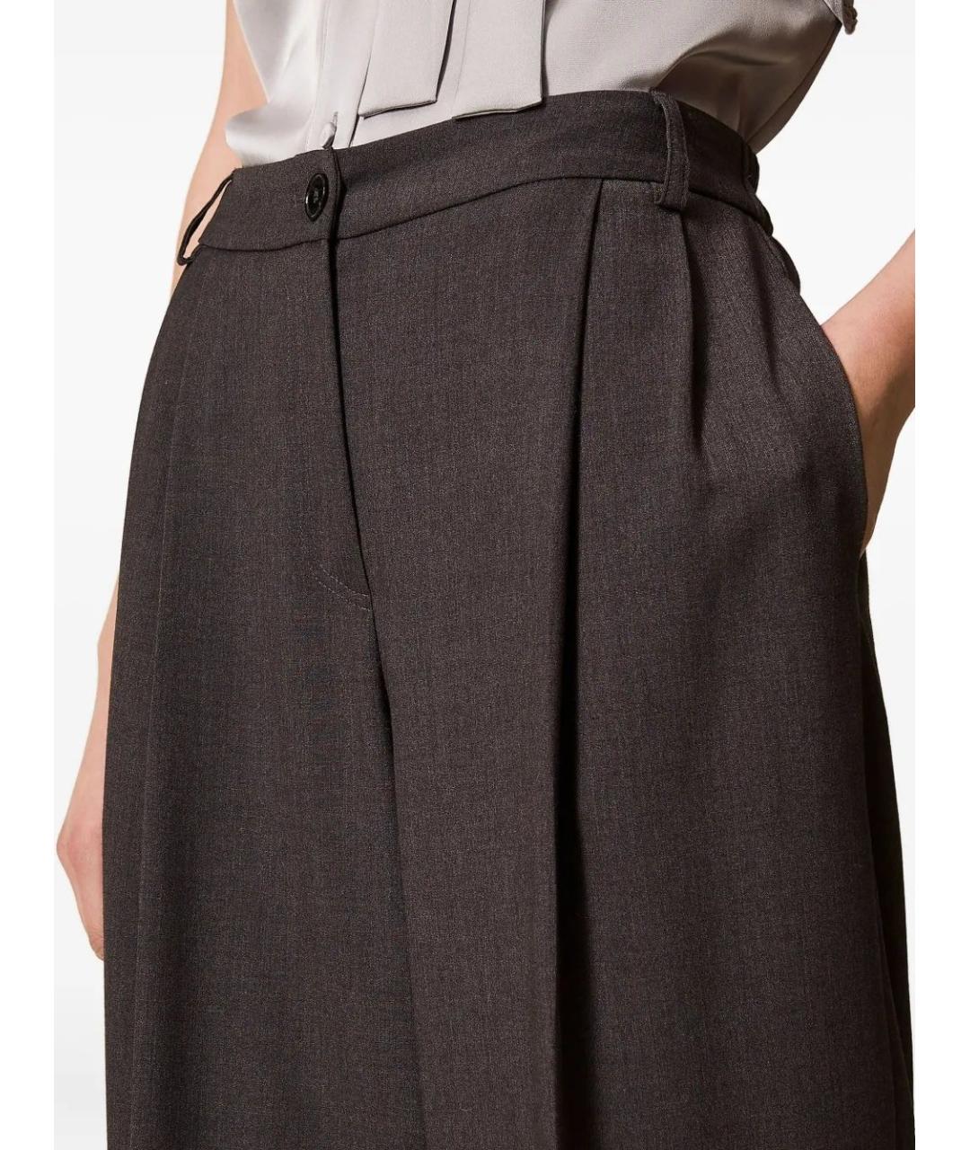 TWIN-SET Серые полиэстеровые брюки широкие, фото 2