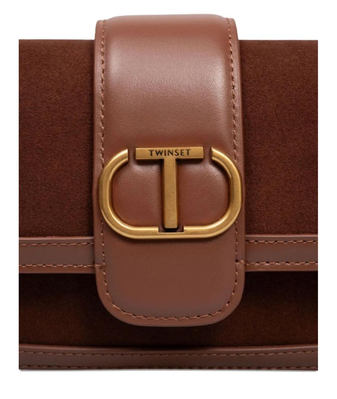 TWIN-SET Коричневая кожаная сумка через плечо, фото 2