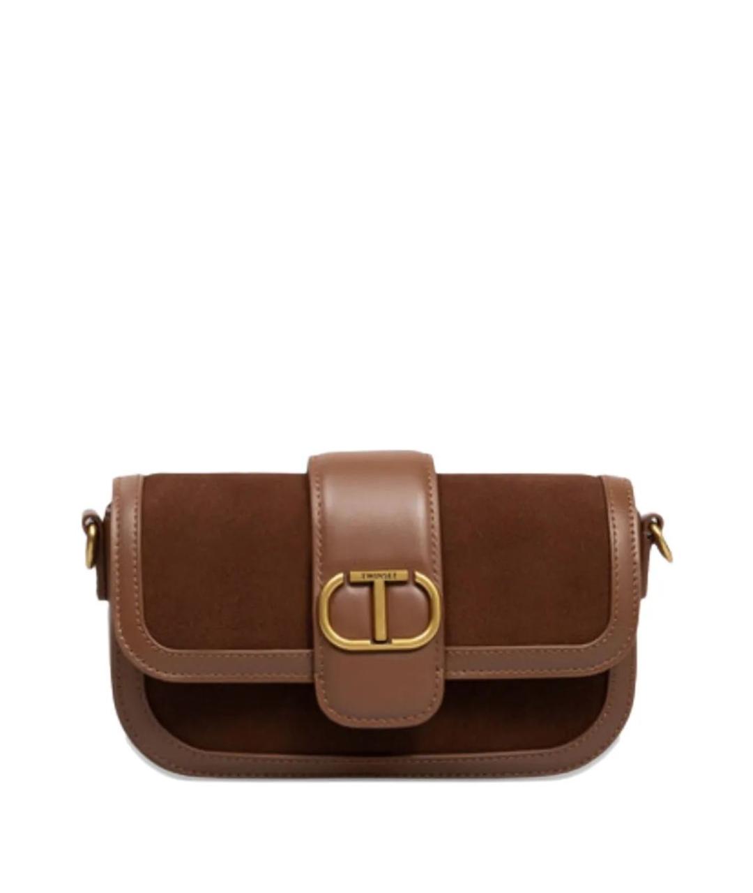 TWIN-SET Коричневая кожаная сумка через плечо, фото 1