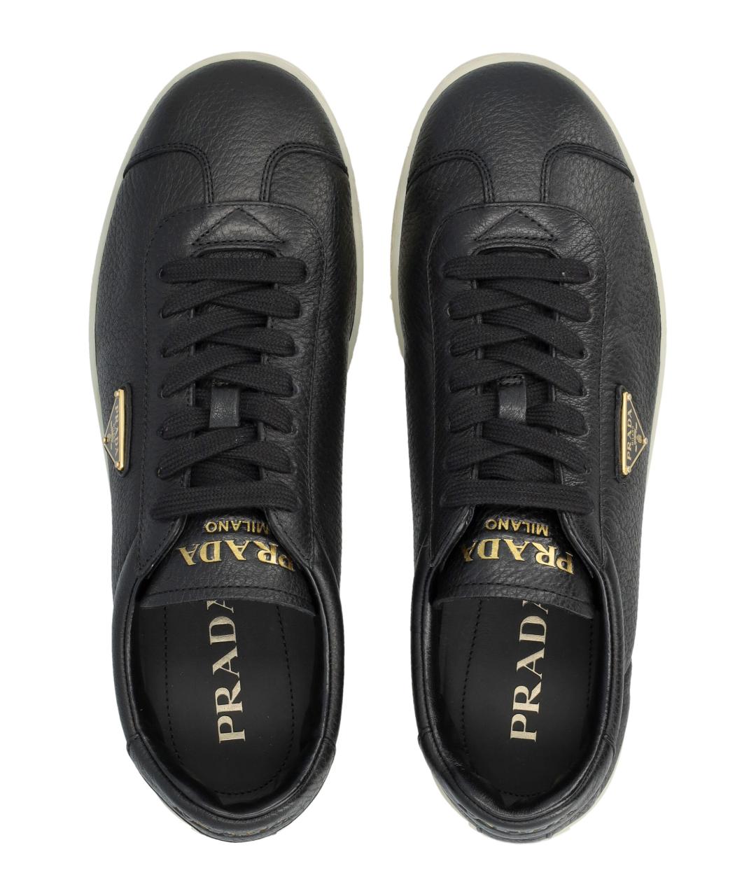 PRADA Черные кожаные низкие кроссовки / кеды, фото 2