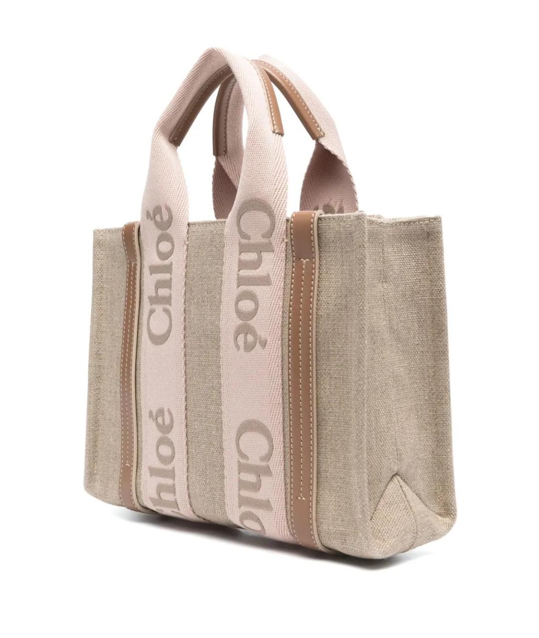 CHLOE Бежевая льняная сумка тоут, фото 3