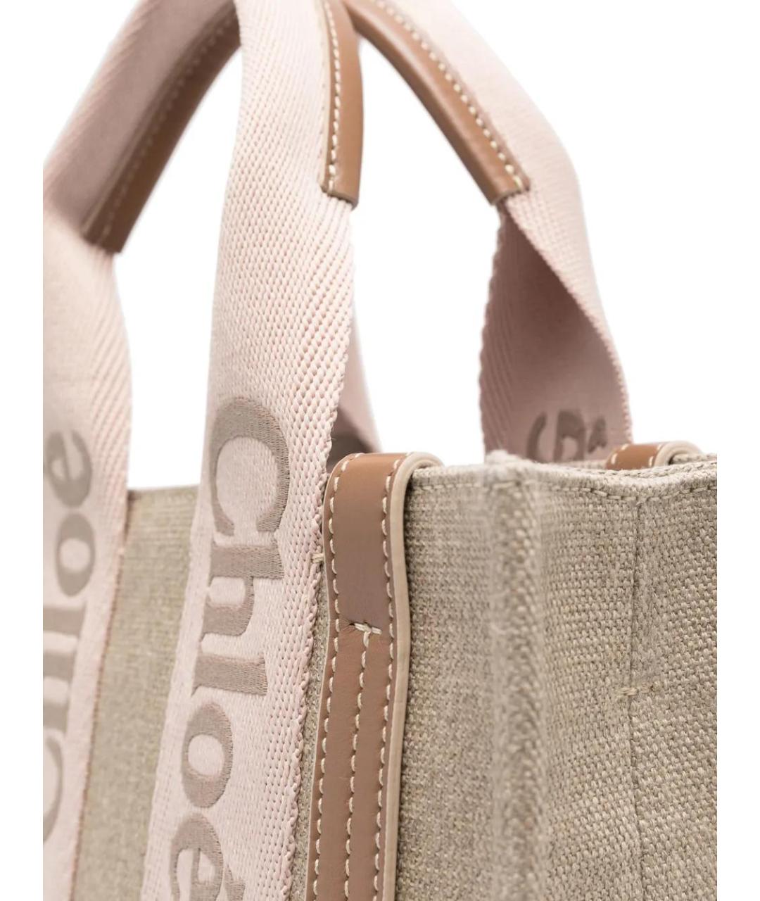 CHLOE Бежевая льняная сумка тоут, фото 4