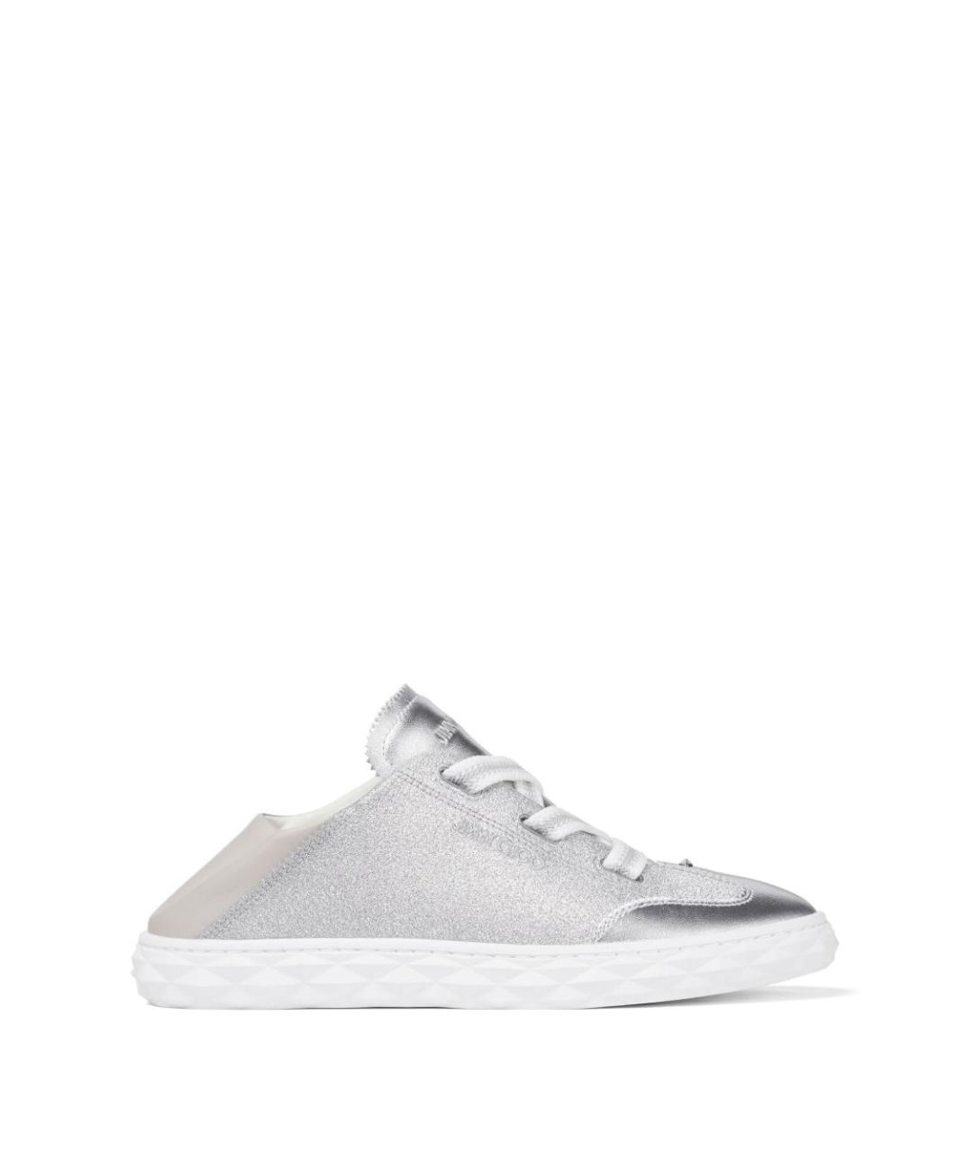 JIMMY CHOO Серебряные кожаные кроссовки, фото 2