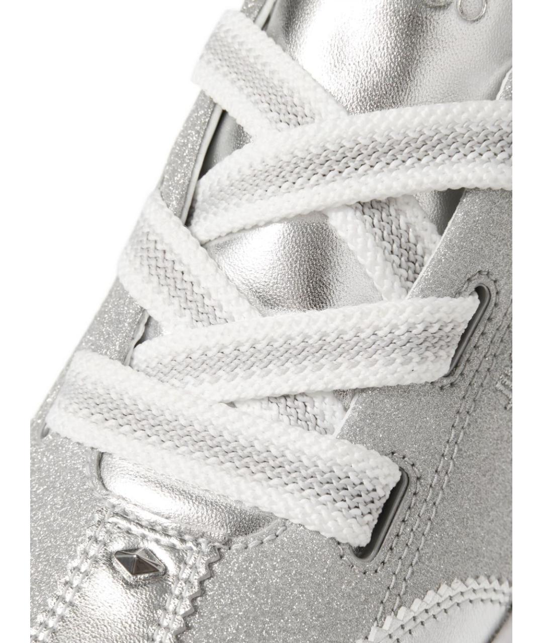 JIMMY CHOO Серебряные кожаные кроссовки, фото 3