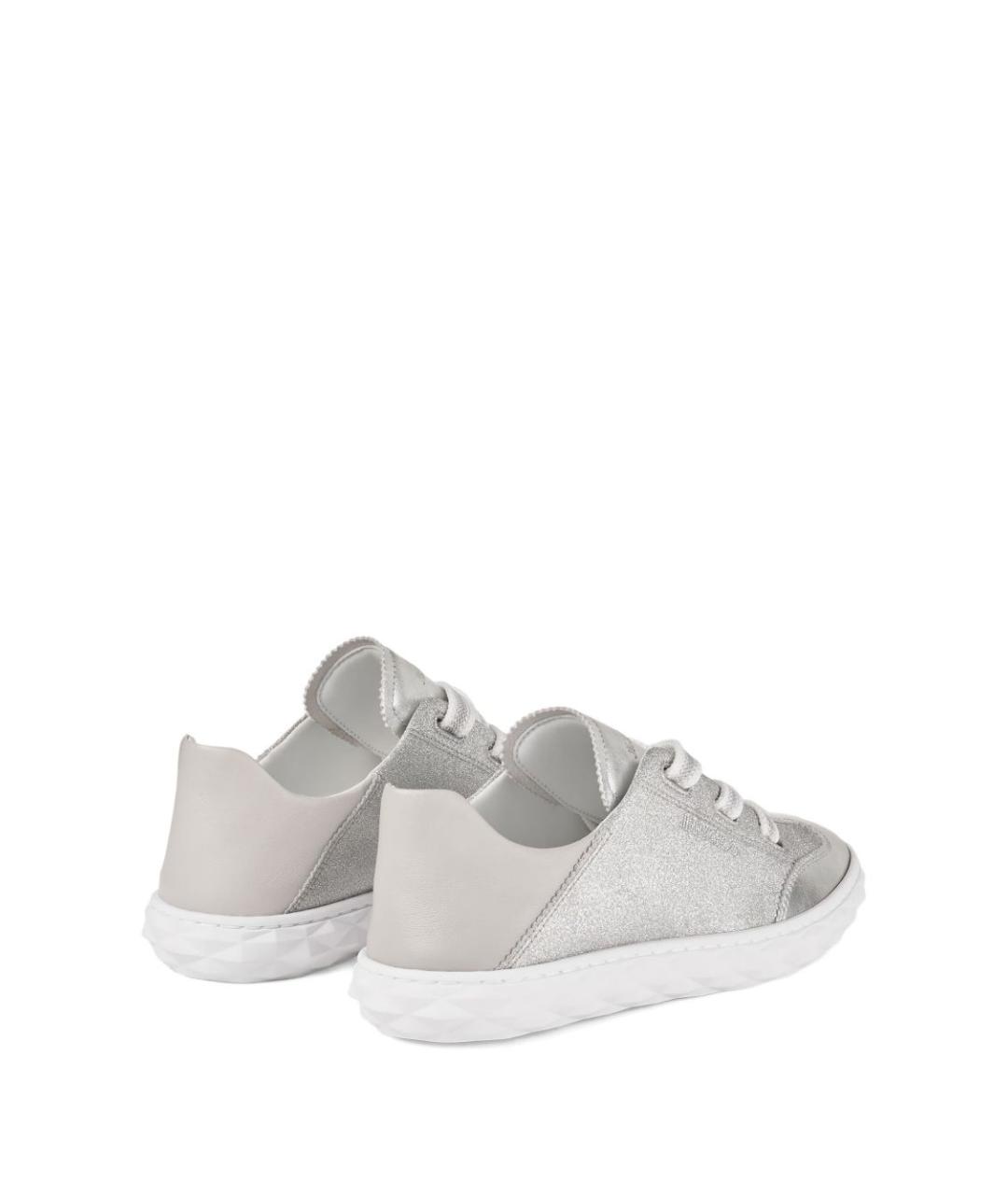 JIMMY CHOO Серебряные кожаные кроссовки, фото 4