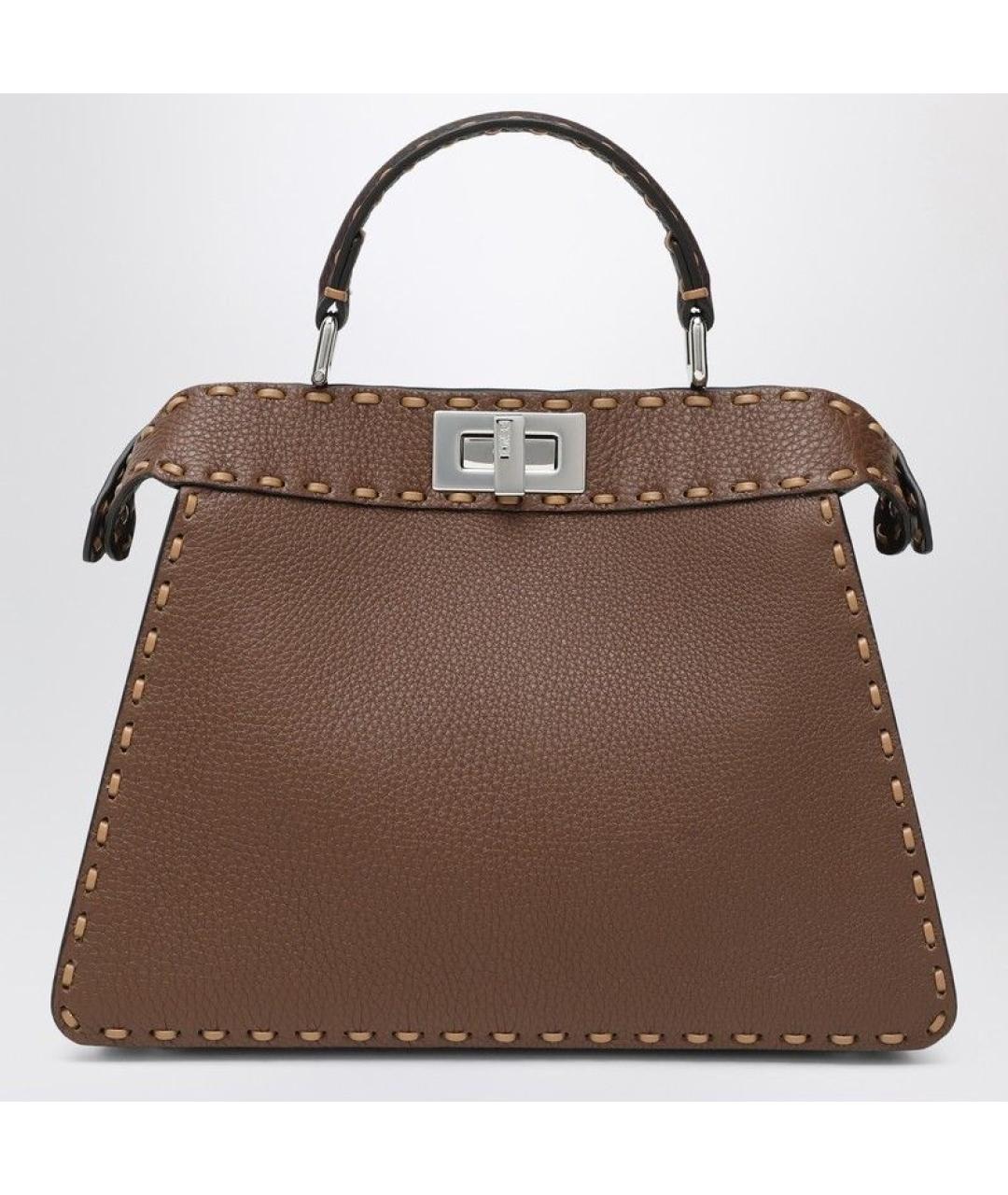 FENDI Коричневая кожаная сумка тоут, фото 6