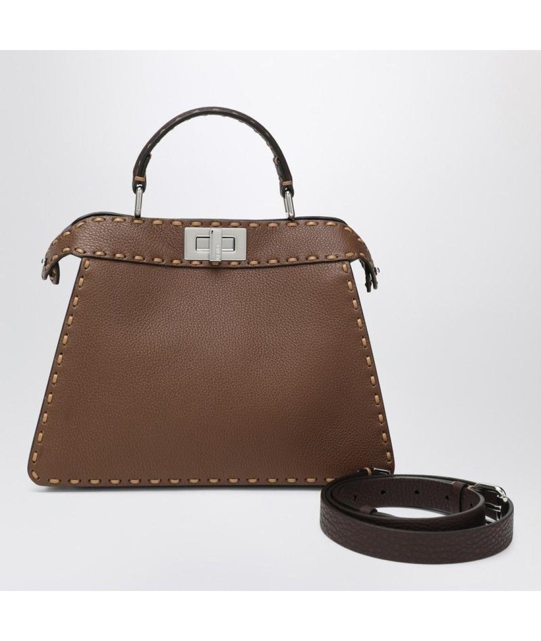 FENDI Коричневая кожаная сумка тоут, фото 2