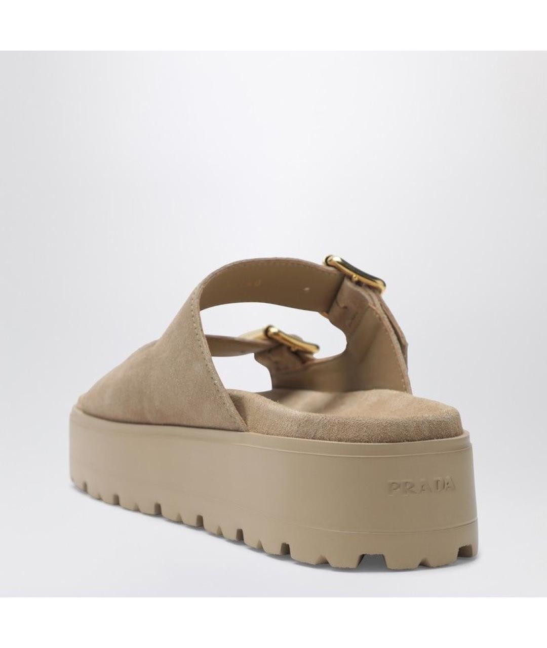PRADA Бежевые замшевые сабо, фото 3