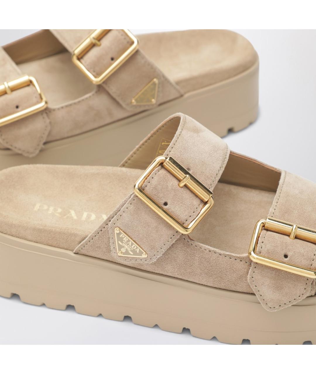 PRADA Бежевые замшевые сабо, фото 5