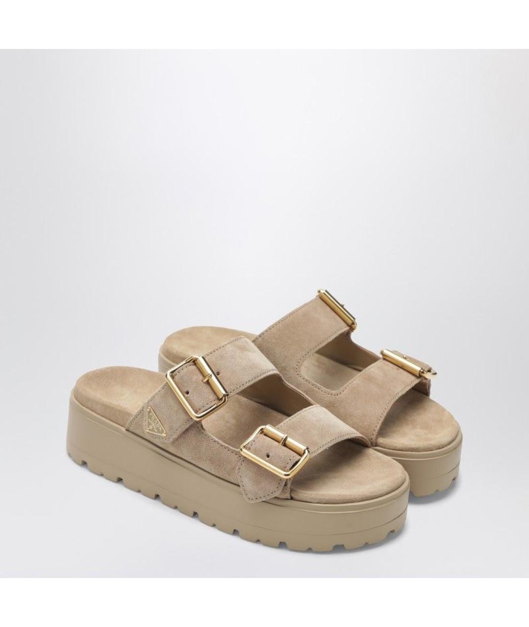 PRADA Бежевые замшевые сабо, фото 2