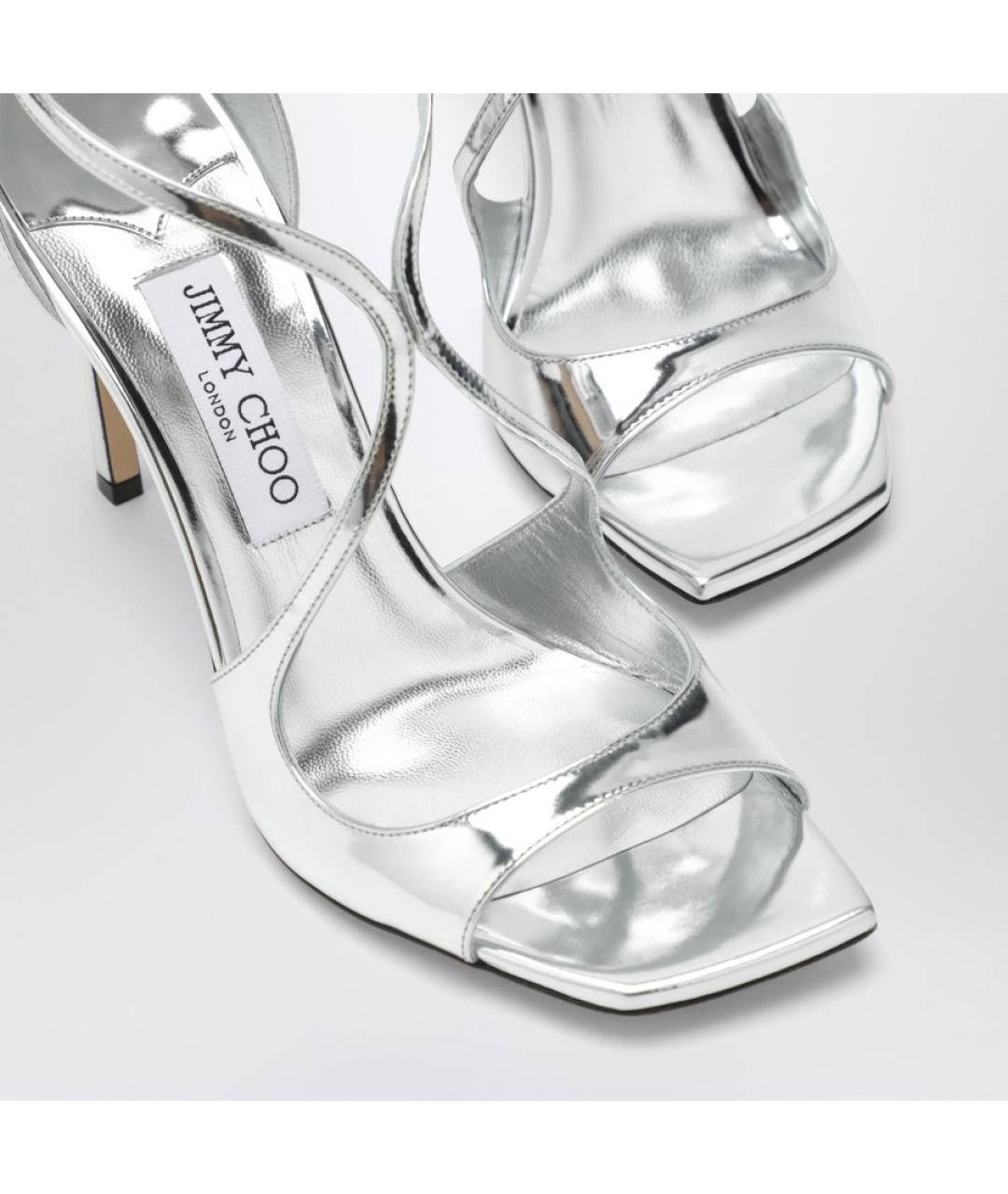 JIMMY CHOO Серебряные кожаные босоножки, фото 5