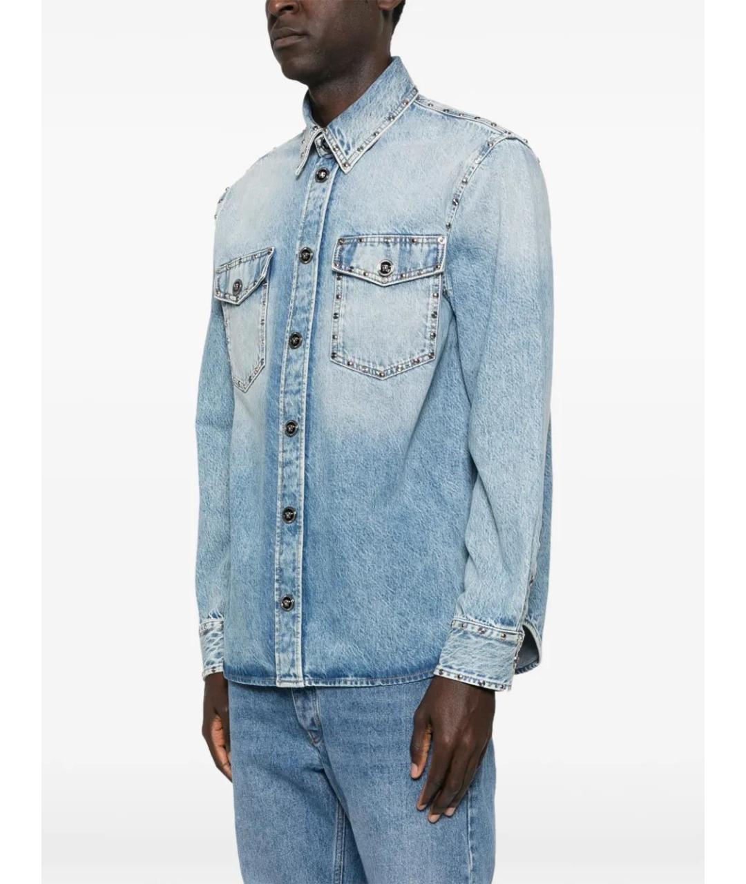 VERSACE Голубая хлопковая кэжуал рубашка, фото 3