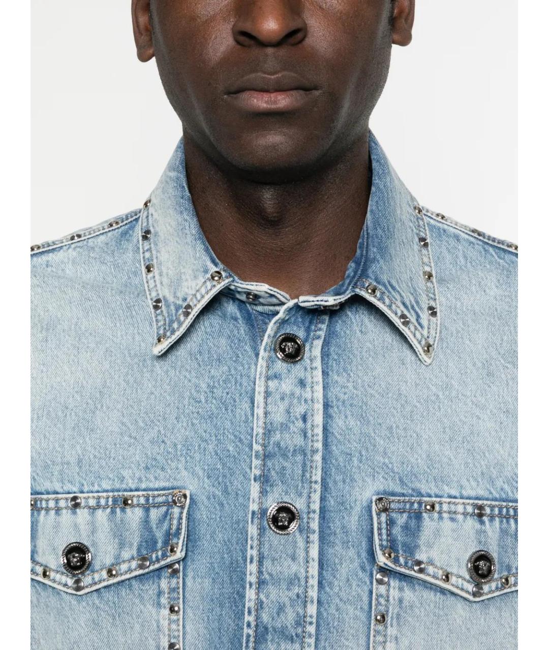 VERSACE Голубая хлопковая кэжуал рубашка, фото 5