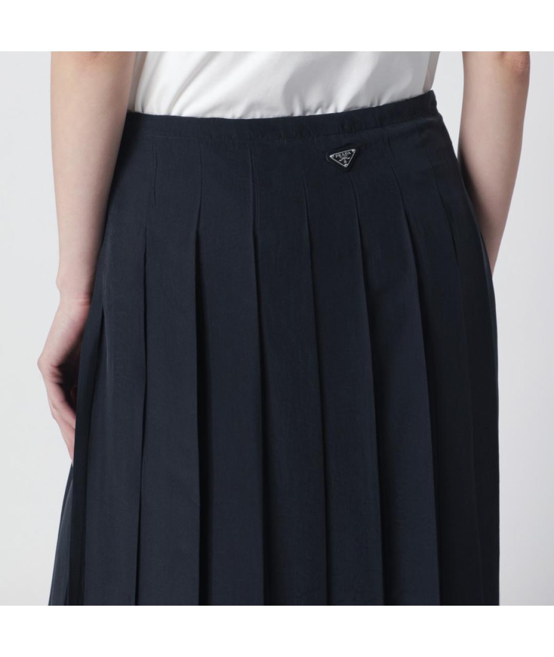 PRADA Темно-синяя шелковая юбка миди, фото 5