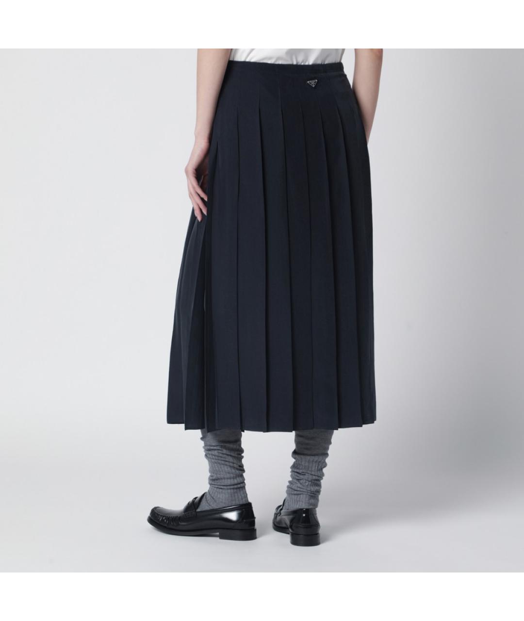 PRADA Темно-синяя шелковая юбка миди, фото 4