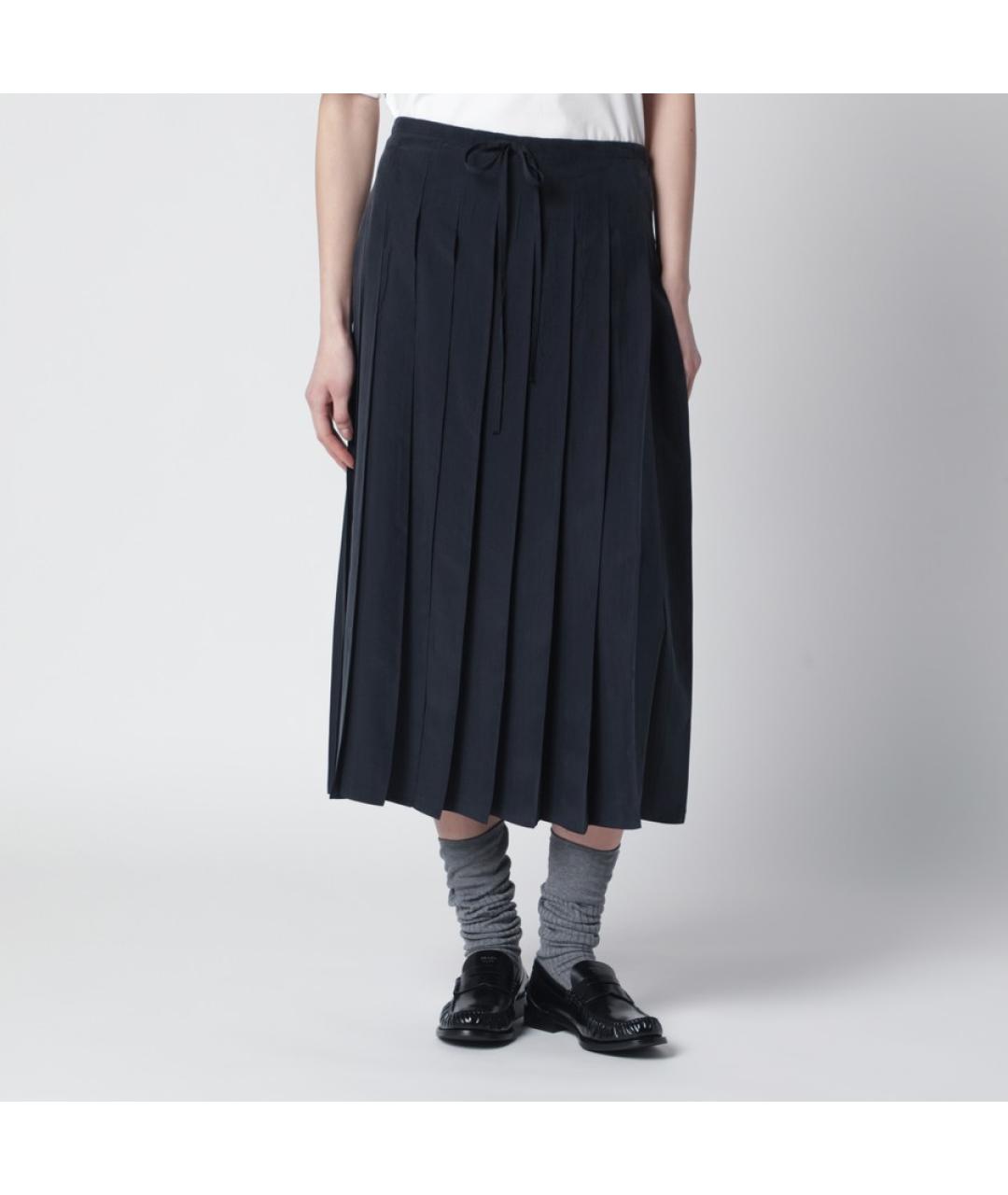 PRADA Темно-синяя шелковая юбка миди, фото 3