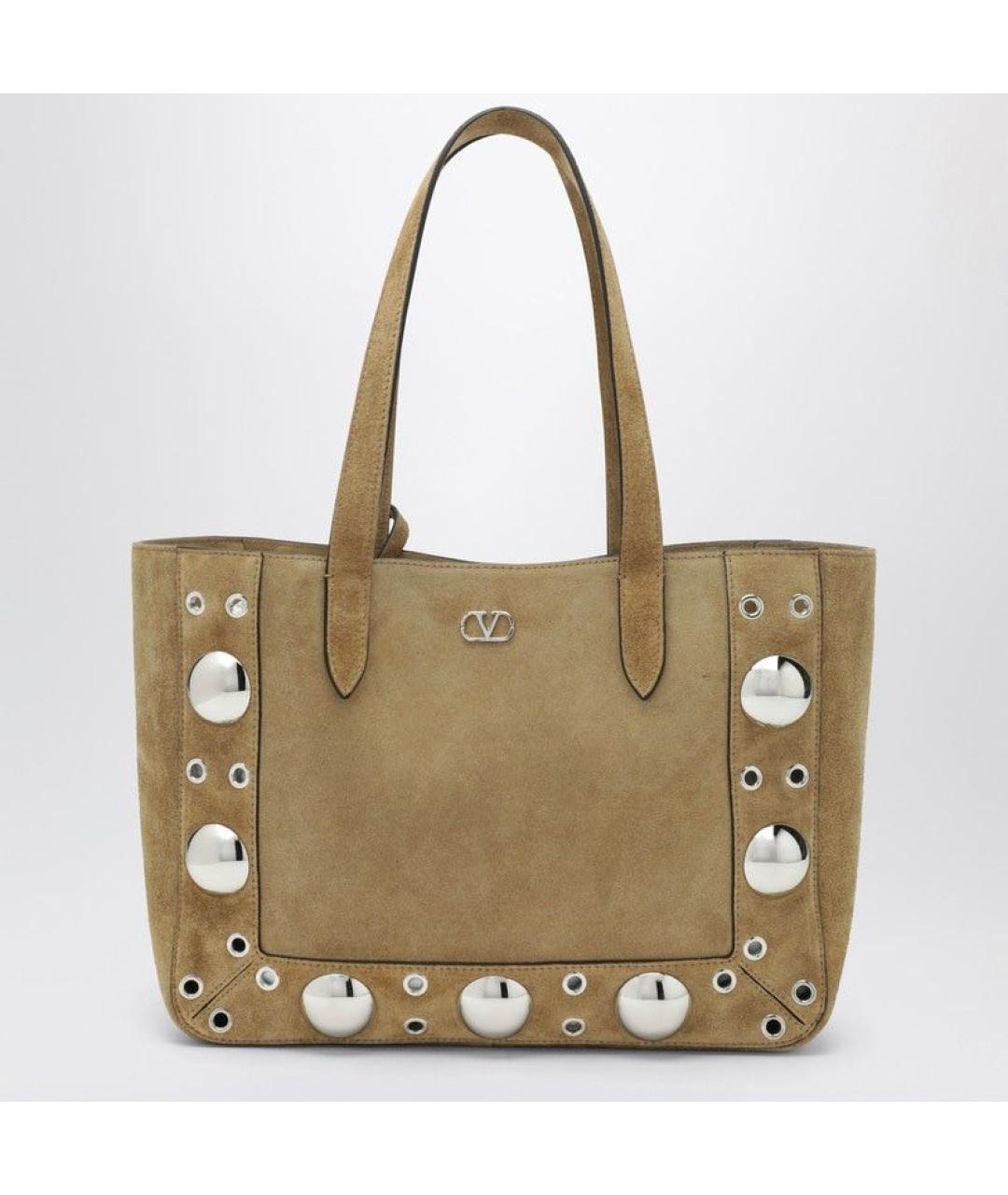 VALENTINO Бежевая кожаная сумка тоут, фото 3