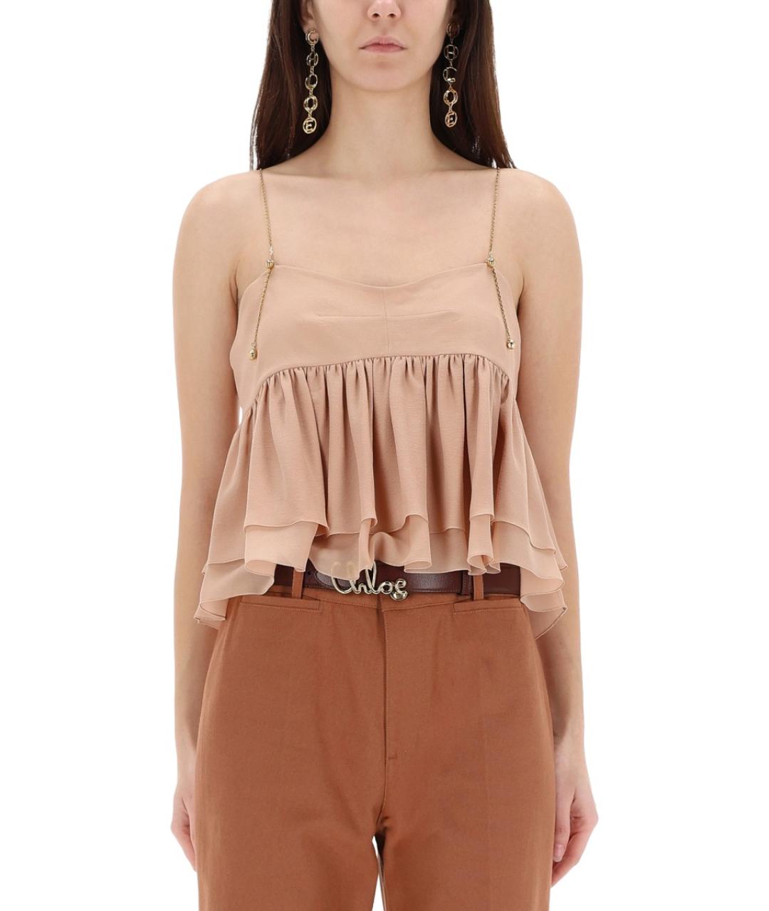 CHLOE Бежевая шелковая майка, фото 3