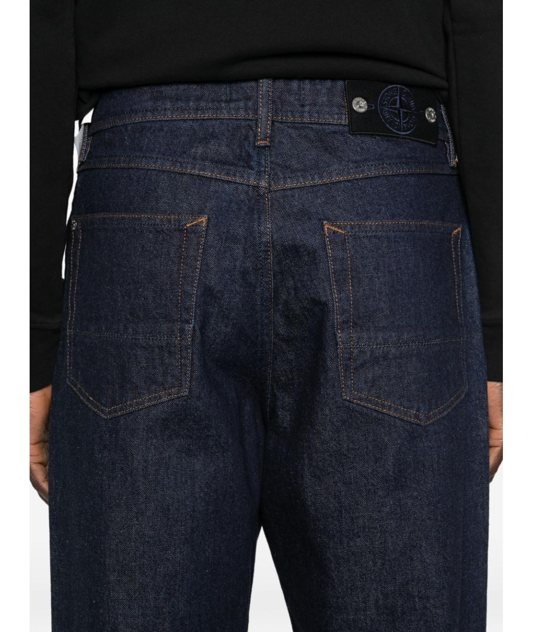 STONE ISLAND Темно-синие хлопковые прямые джинсы, фото 4