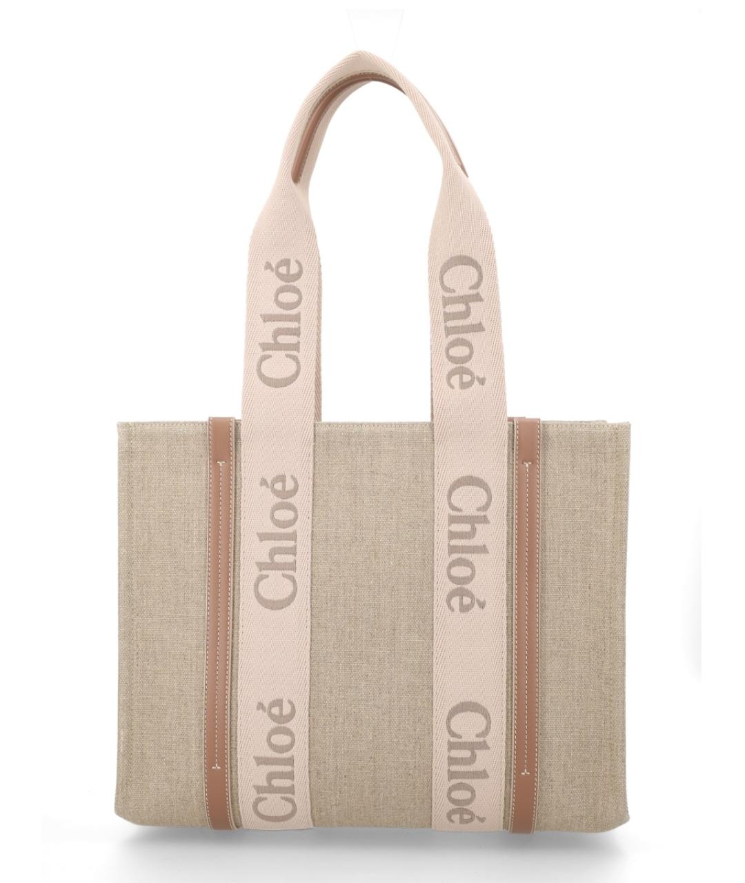 CHLOE Бежевая льняная сумка тоут, фото 3
