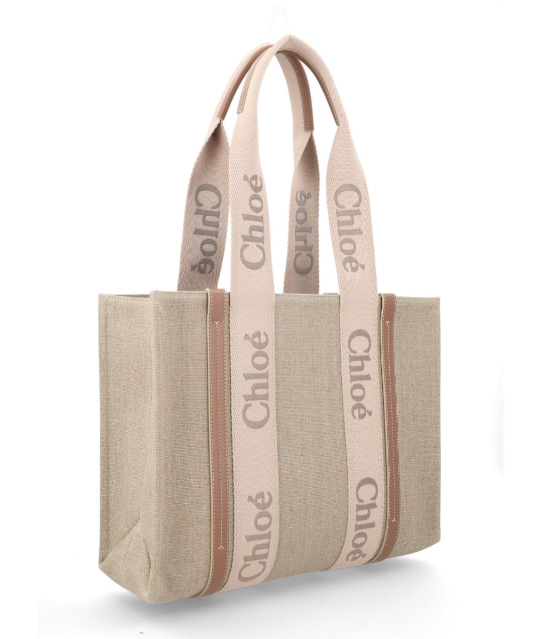 CHLOE Бежевая льняная сумка тоут, фото 2