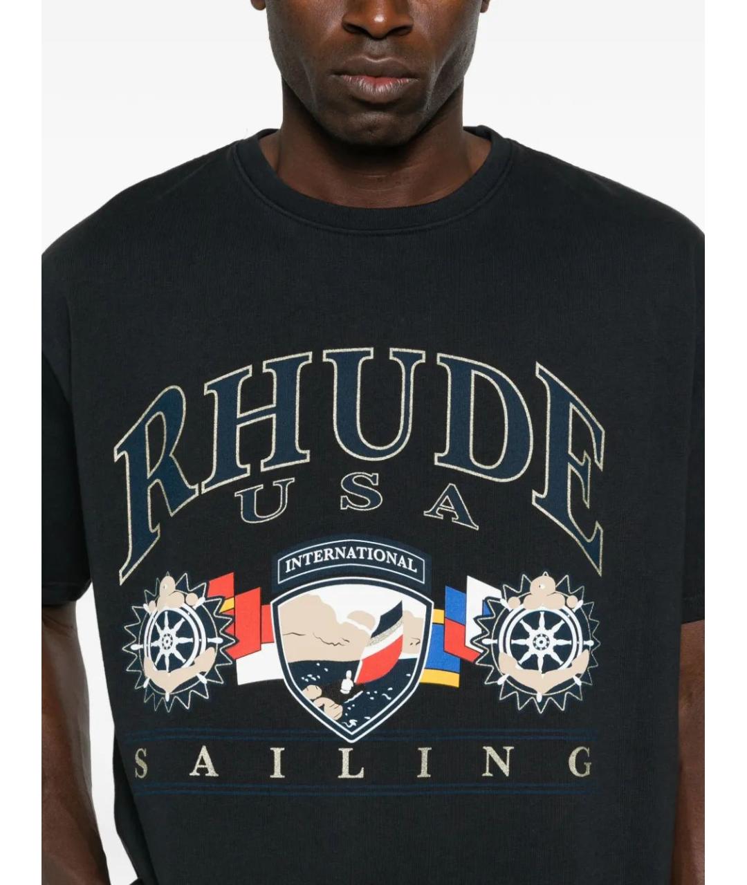 RHUDE Черная хлопковая футболка, фото 5