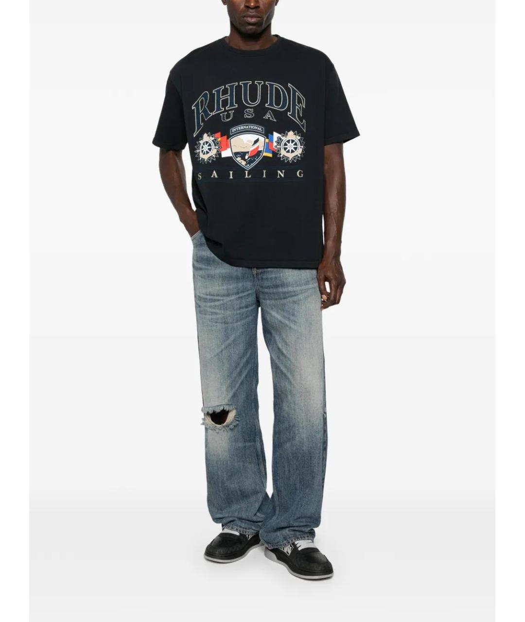 RHUDE Черная хлопковая футболка, фото 2