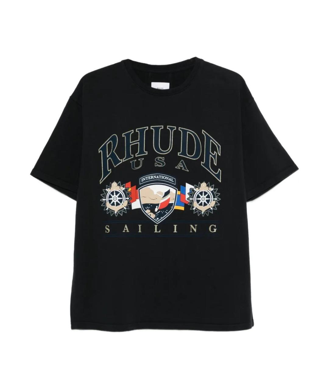 RHUDE Черная хлопковая футболка, фото 1