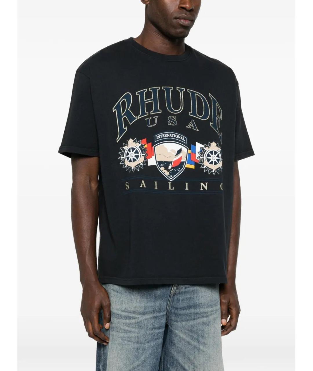 RHUDE Черная хлопковая футболка, фото 3