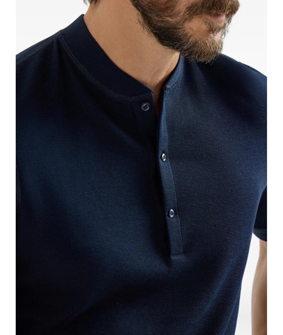 BRUNELLO CUCINELLI Синее хлопковое поло с коротким рукавом, фото 4