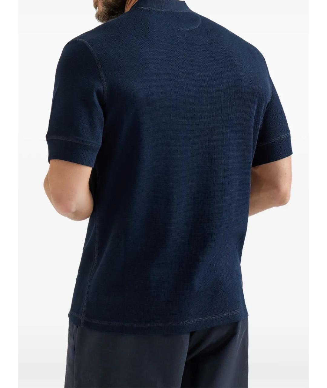 BRUNELLO CUCINELLI Синее хлопковое поло с коротким рукавом, фото 3