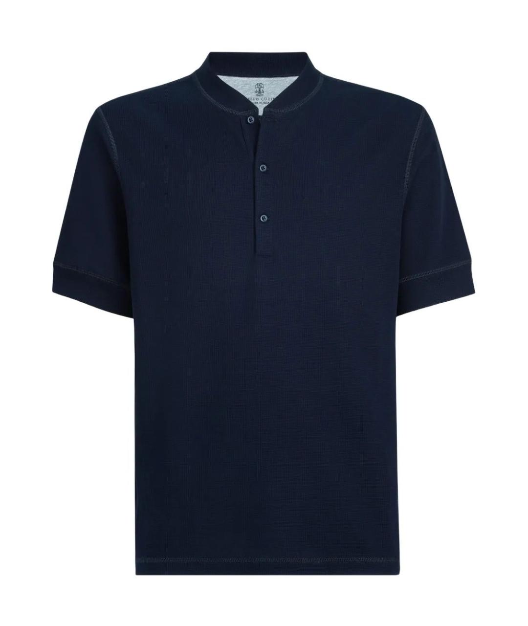 BRUNELLO CUCINELLI Синее хлопковое поло с коротким рукавом, фото 1
