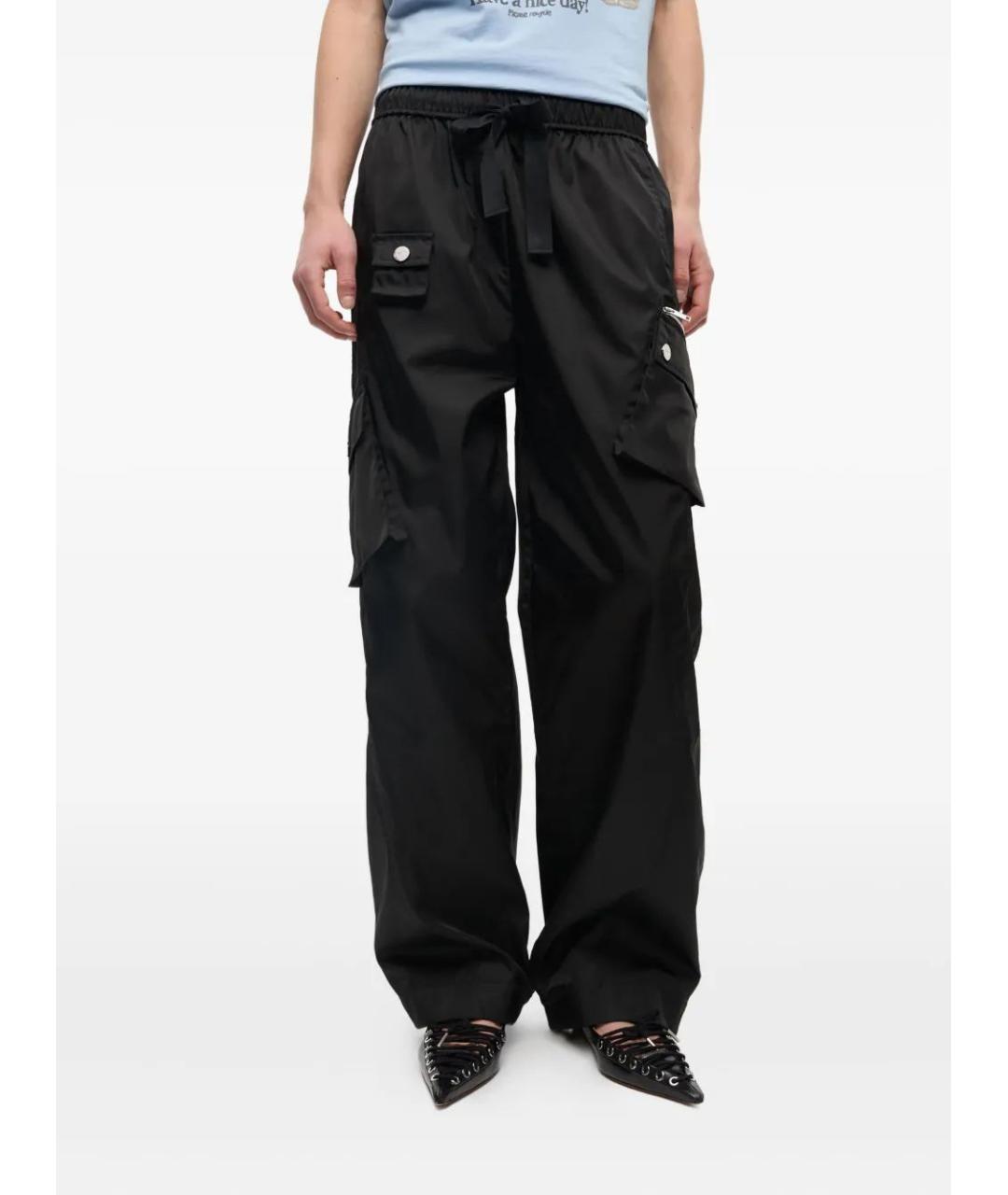 GANNI Черные полиамидовые прямые брюки, фото 3