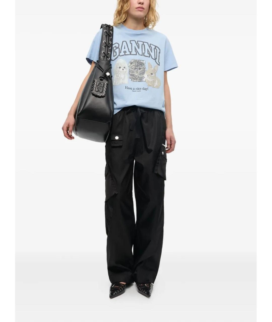 GANNI Черные полиамидовые прямые брюки, фото 2