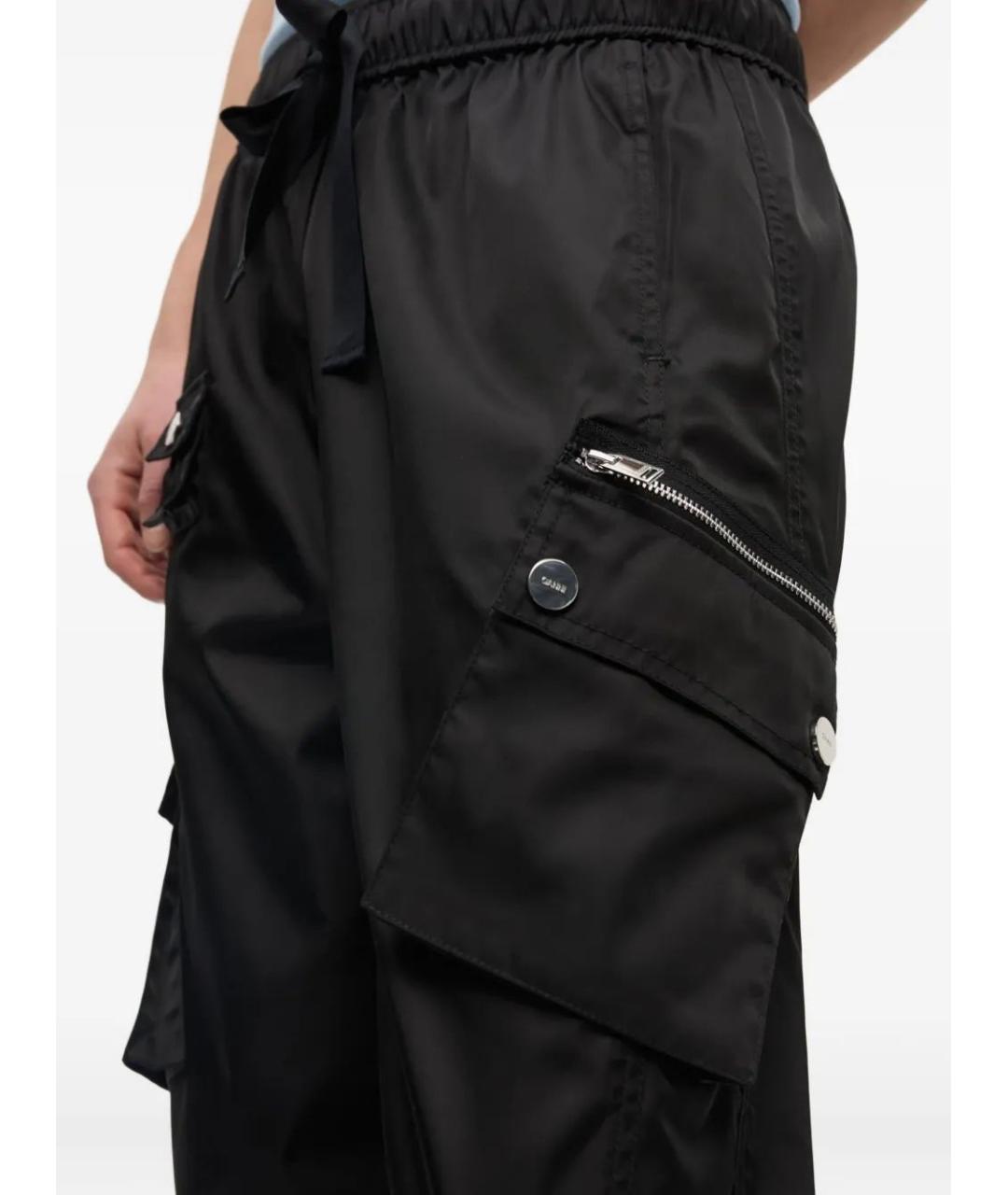 GANNI Черные полиамидовые прямые брюки, фото 5