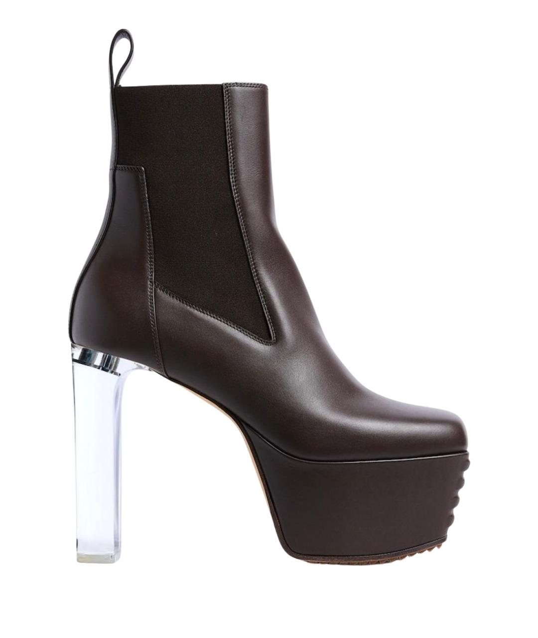 RICK OWENS Коричневые кожаные ботильоны, фото 1