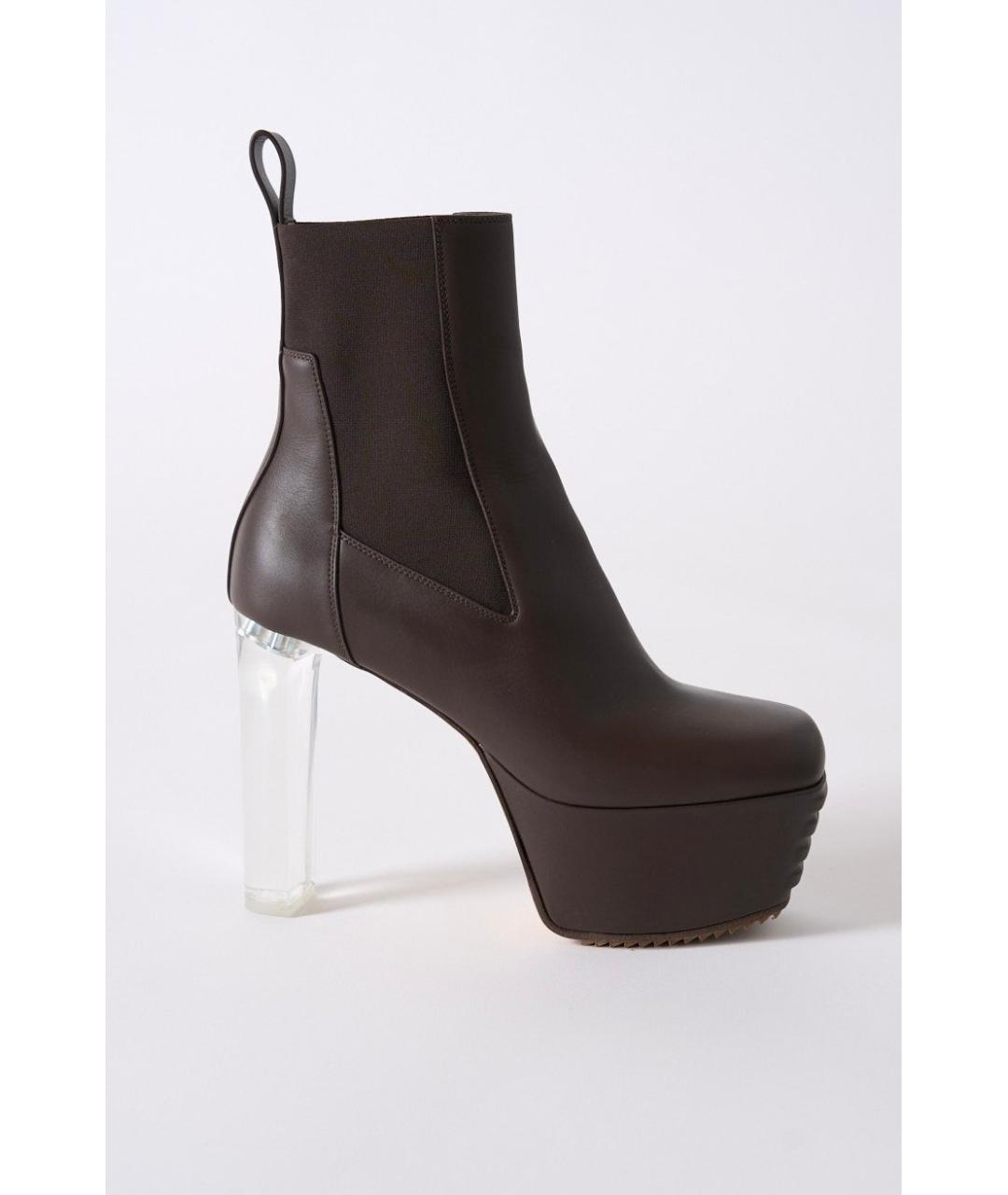 RICK OWENS Коричневые кожаные ботильоны, фото 3