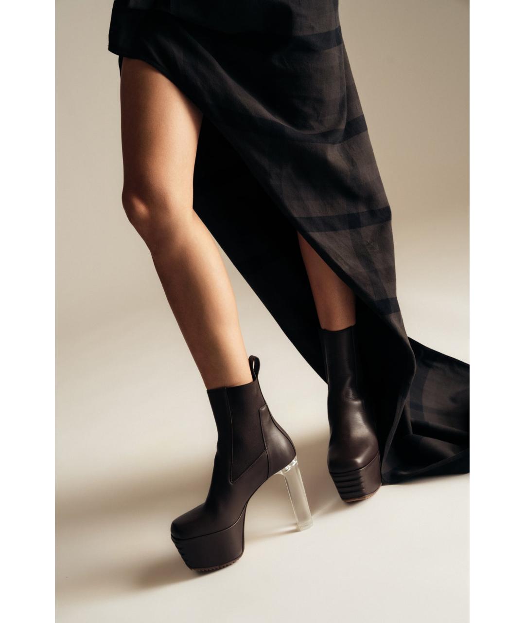 RICK OWENS Коричневые кожаные ботильоны, фото 6