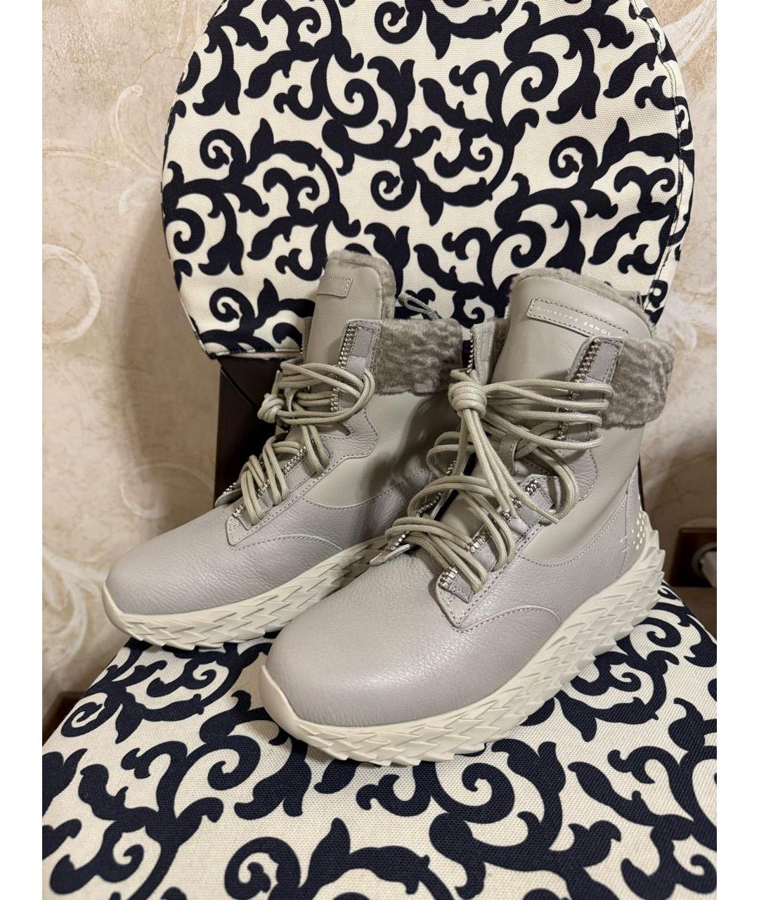 GIUSEPPE ZANOTTI DESIGN Серые кожаные высокие ботинки, фото 5