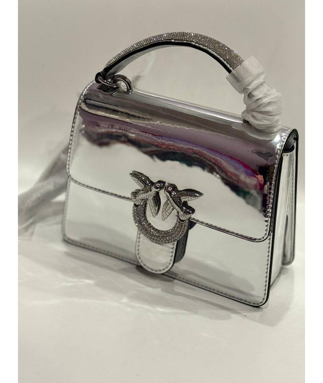 PINKO Серебряная сумка с короткими ручками, фото 4