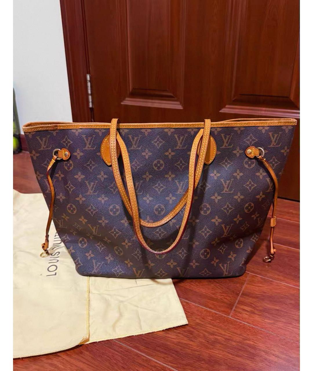 LOUIS VUITTON Коричневая кожаная сумка тоут, фото 8