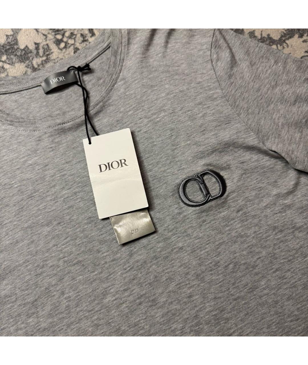 CHRISTIAN DIOR Серая хлопковая футболка, фото 4