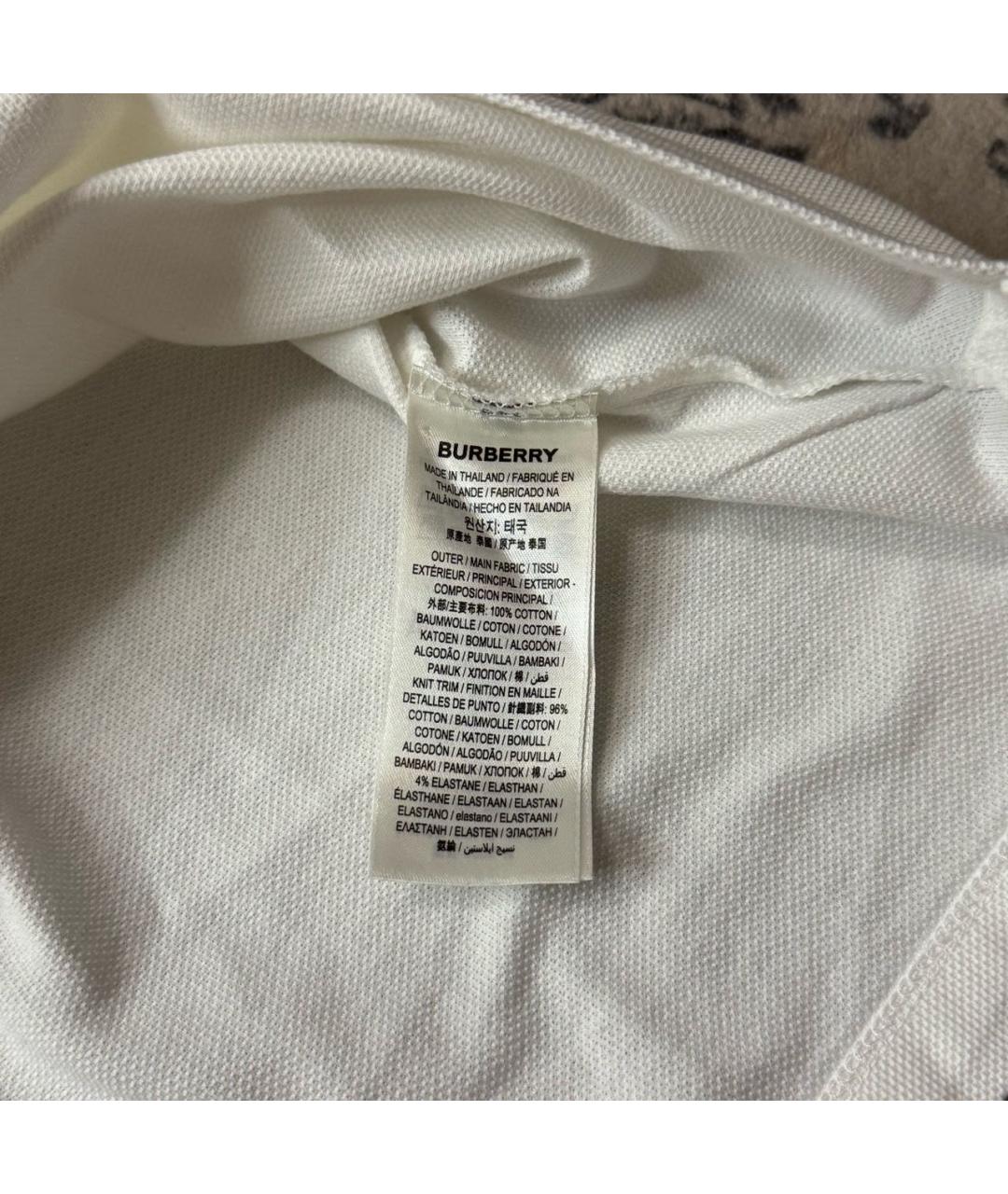 BURBERRY Белое хлопковое поло с коротким рукавом, фото 8