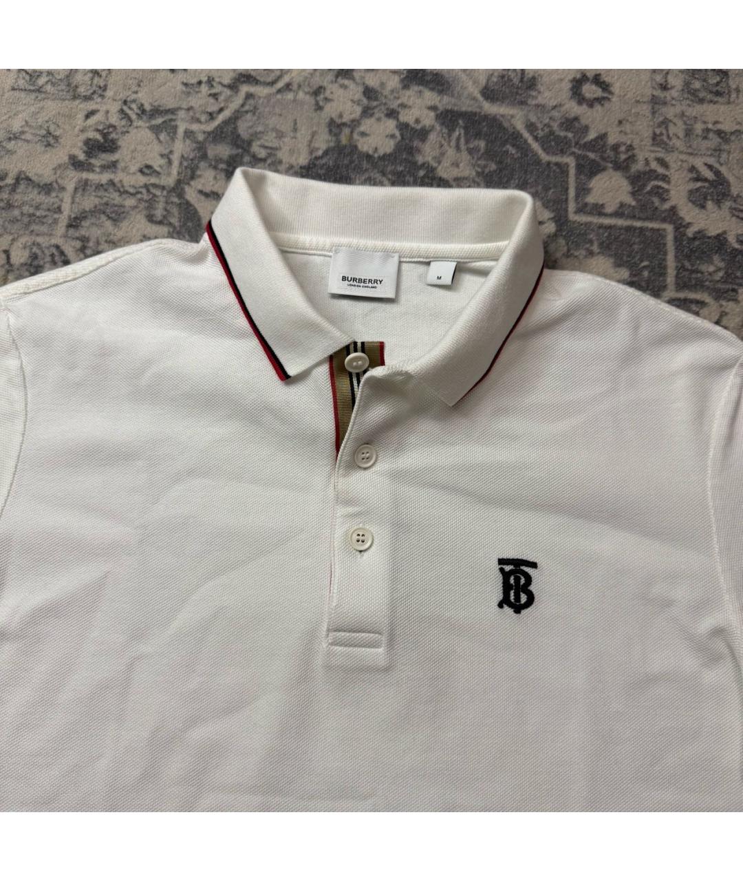 BURBERRY Белое хлопковое поло с коротким рукавом, фото 4